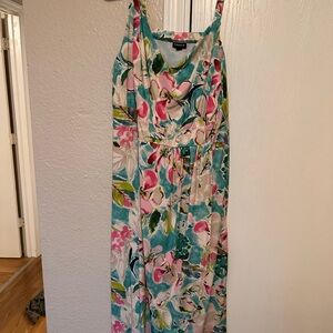 Torrid Floral Maxi Dress in Pink and Green